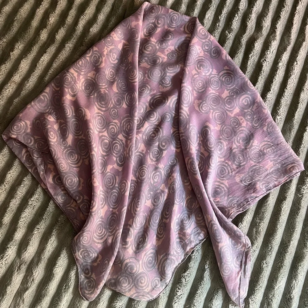 Silk Stylish Pink and Gray Swirly Scarf